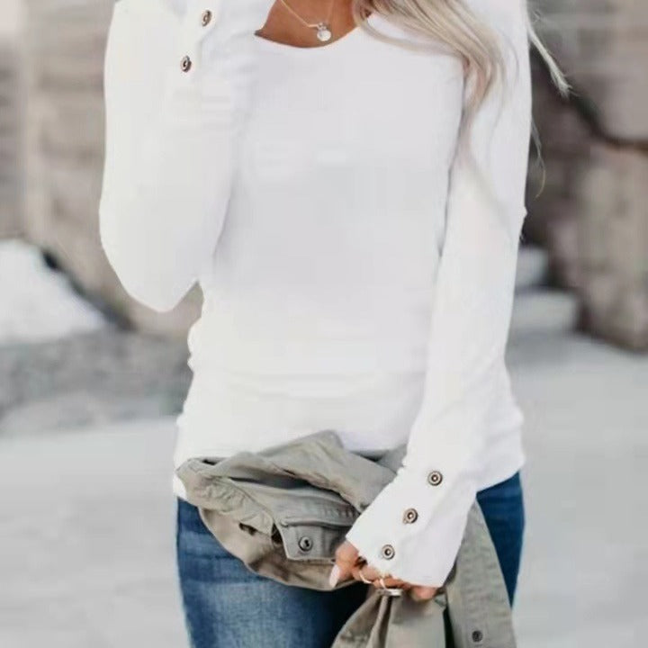 Damen Langarmshirt mit eleganten Knöpfen R&B