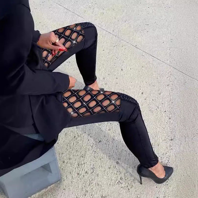 Damen Leggings mit Netzdetails und figurbetonter Passform R&B