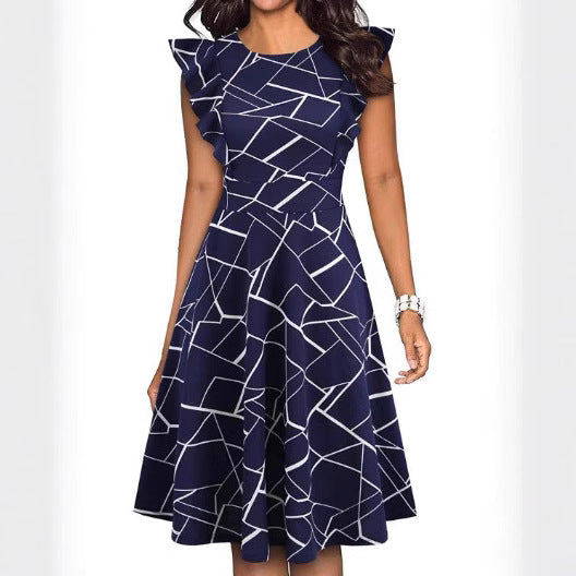 Damen elegantes Sommerkleid mit Rüschendetails und floralem Muster R&B