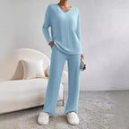 Damen Strickanzug mit V-Ausschnitt und feinem Rippdesign R&B