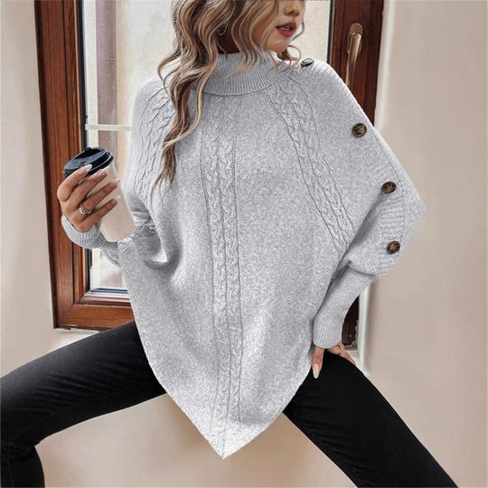 Damen Oversized Strickpullover mit Rollkragen und Knopfdetails R&B