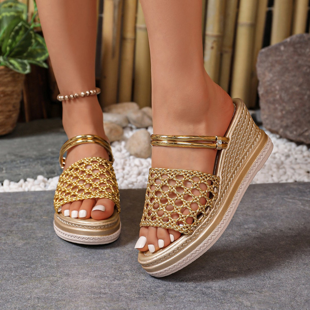 Damen Wedge-Pantoletten mit geflochtenem Riemendesign und komfortablem Fußbett R&B
