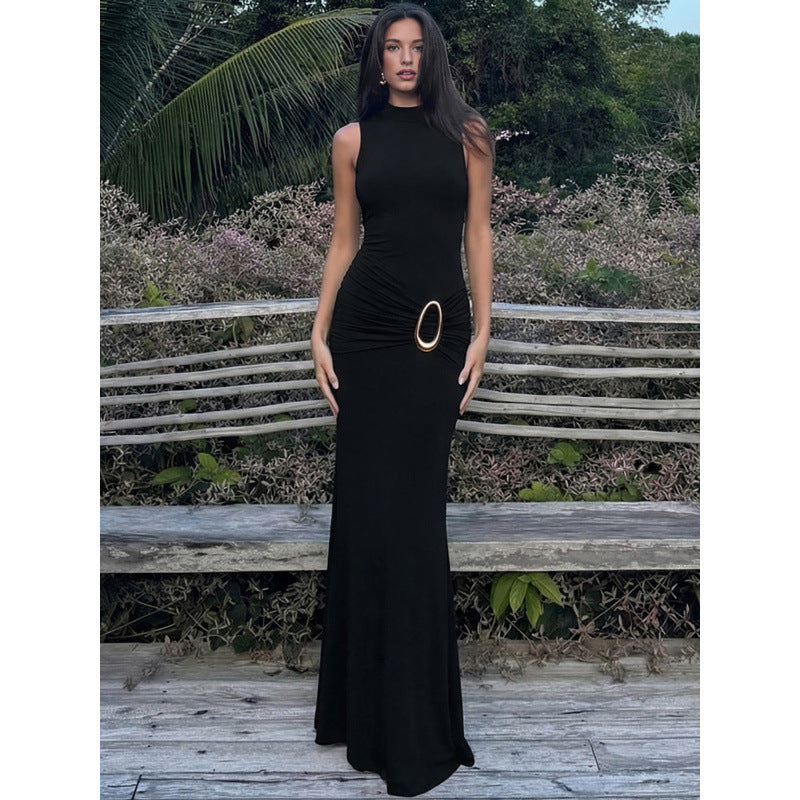 Damen Elegantes Maxikleid mit figurbetonendem Schnitt und dekorativem Taillengürtel R&B