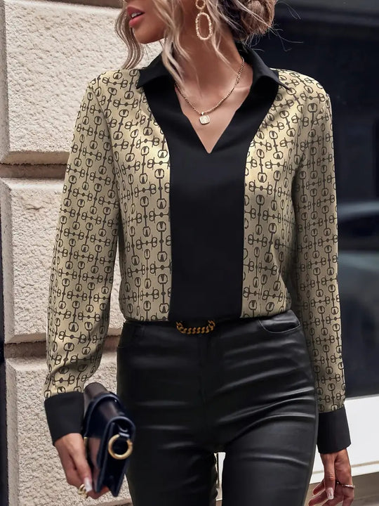 Damen Bluse mit modernem Mustermix und elegantem V-Ausschnitt R&B
