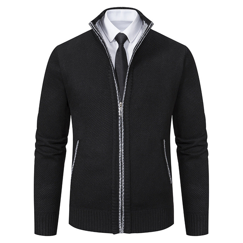 Herren elegante Strickjacke mit hohem Kragen und praktischem Reißverschluss R&B