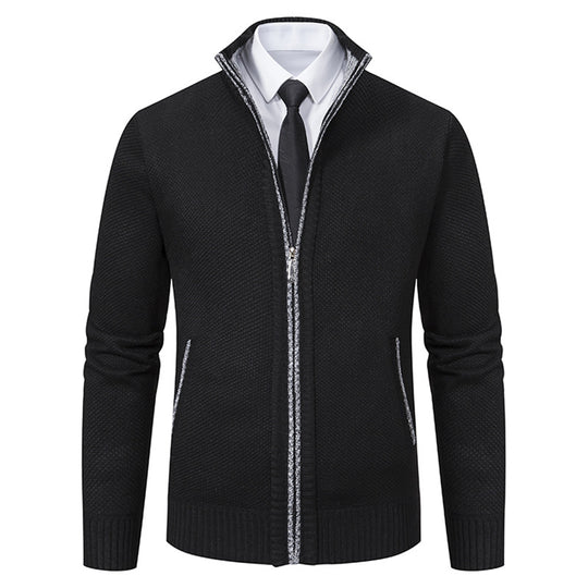 Herren elegante Strickjacke mit hohem Kragen und praktischem Reißverschluss R&B
