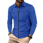 Herren nan feinstrukturiertes Langarm-Zipshirt mit Kentkragen und Waffelstruktur R&B