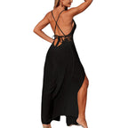 Damen Maxikleid mit filigranem Häkelmuster und hohem Schlitz R&B