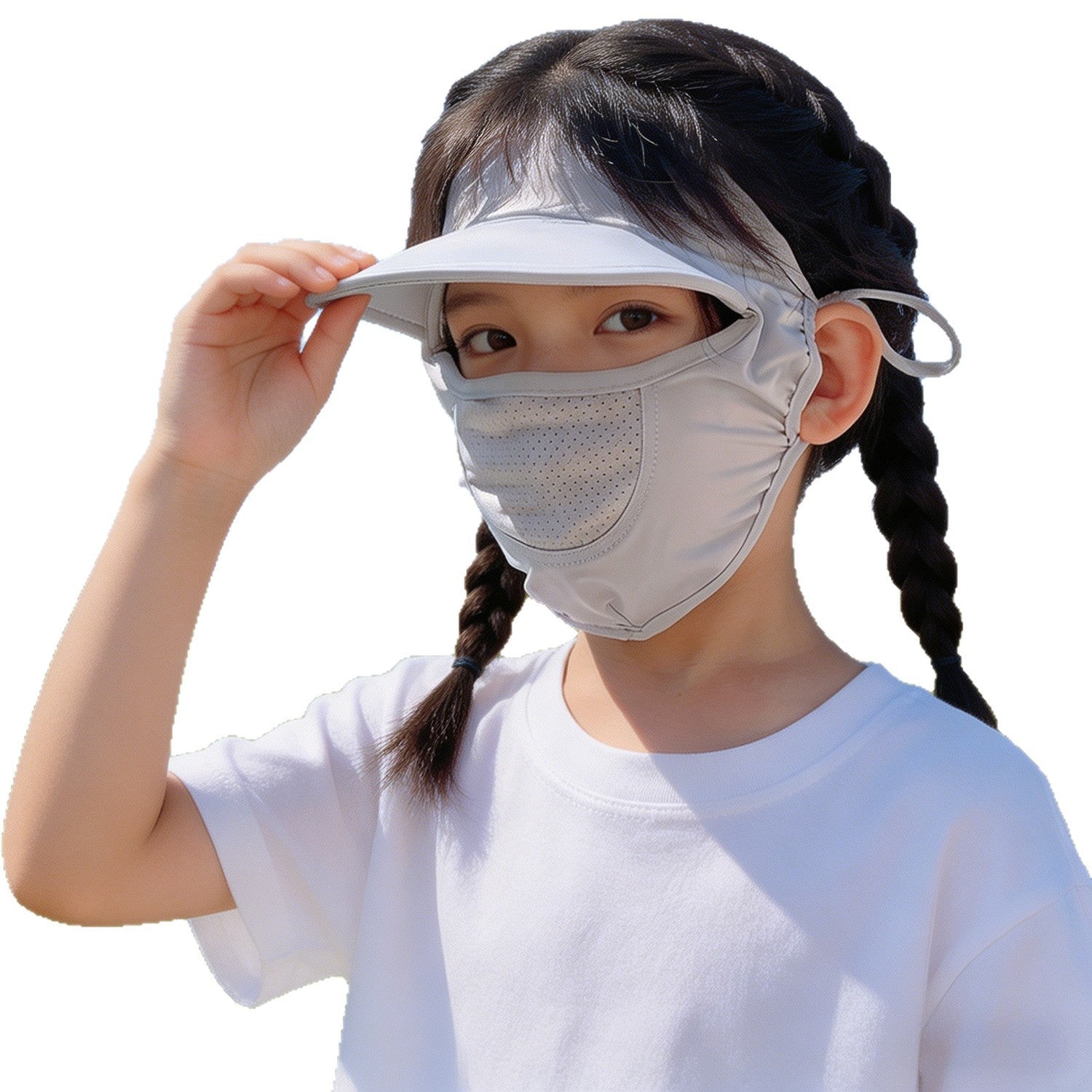 Unisex nan Kinder-Sonnenvisier mit integrierter atmungsaktiver Gesichtsmaske, verstellbarem Nackengurt und perforierter Kinnpartie  R&B