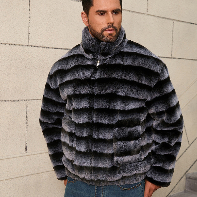 Herren Modische Kunstpelzjacke mit gestreiftem Design R&B
