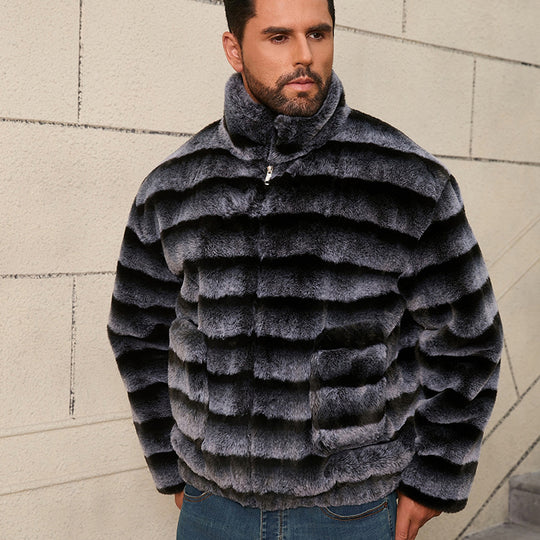 Herren Modische Kunstpelzjacke mit gestreiftem Design R&B