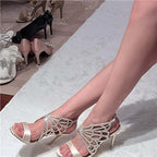 Damen Elegante High Heel Sandalen mit filigranem Design und Strassverzierungen R&B