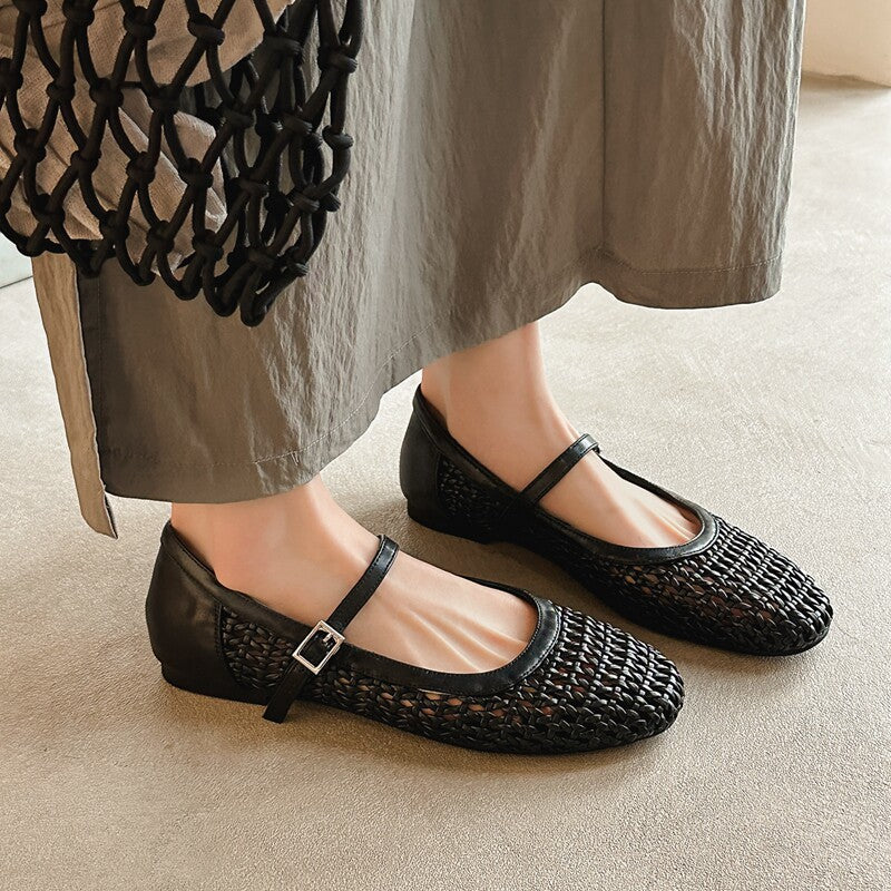 Damen elegante Ballerina-Pantoletten mit modischem Flecht-Design R&B