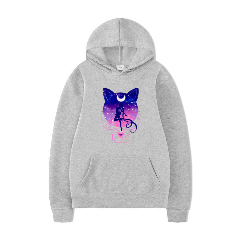 Damen Kapuzenpullover mit künstlerischem Katzenmotiv und bequemer Passform