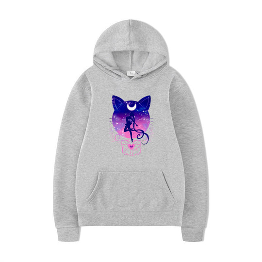 Damen Kapuzenpullover mit künstlerischem Katzenmotiv und bequemer Passform R&B