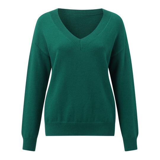 Damen eleganter V-Ausschnitt Pullover aus weichem Material mit überschnittenen Schultern R&B