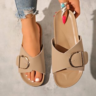 Damen bequeme Slides mit modischem Schnallen-Design R&B