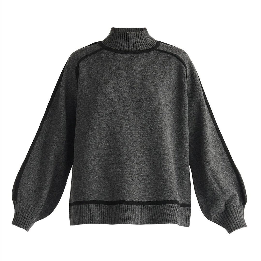 Damen modischer Rollkragenpullover mit Kontraststreifen und lässigem Schnitt R&B