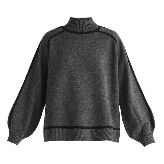 Damen modischer Rollkragenpullover mit Kontraststreifen und lässigem Schnitt R&B