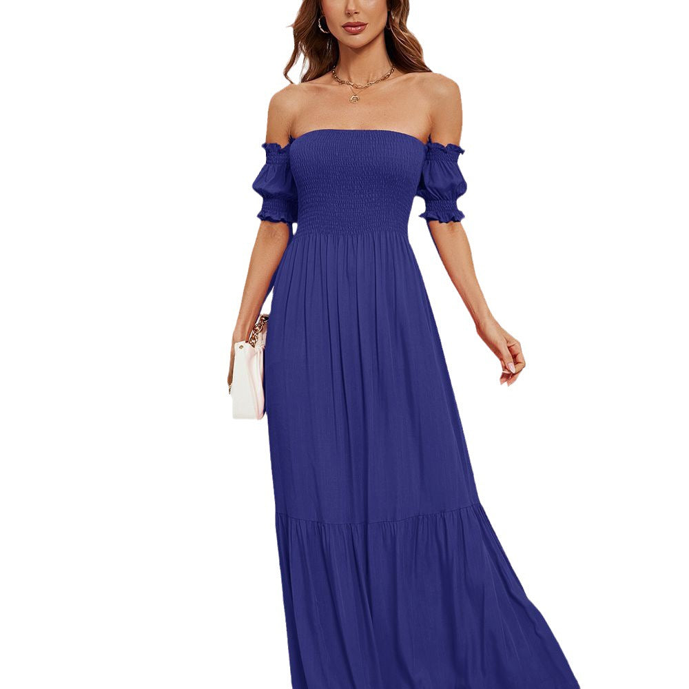 Damen Maxikleid mit schulterfreiem Schnitt und romantischen Puffärmeln R&B