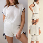 Damen Strickshorts-Set mit kontrastierenden Details und lockerem Schnitt R&B