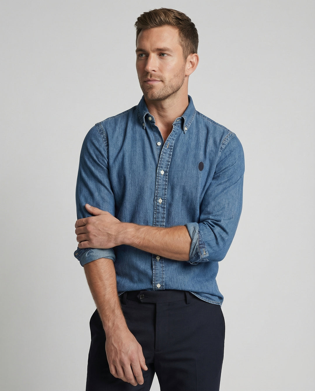 Herren Chambrayhemd Kentkragen modern