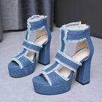 Damen High Heel Sandalen mit fransigen Details und Plateau