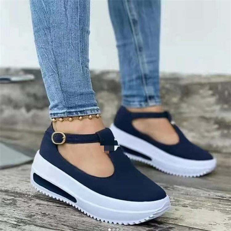 Damen Plateau-Sneaker mit modischem Schnallenverschluss und luftiger Sohle R&B