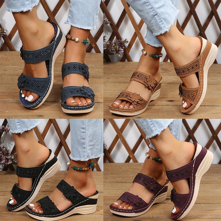 Damen stilvolle Wedge-Pantoletten mit floralen Akzenten R&B