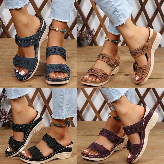 Damen stilvolle Wedge-Pantoletten mit floralen Akzenten R&B