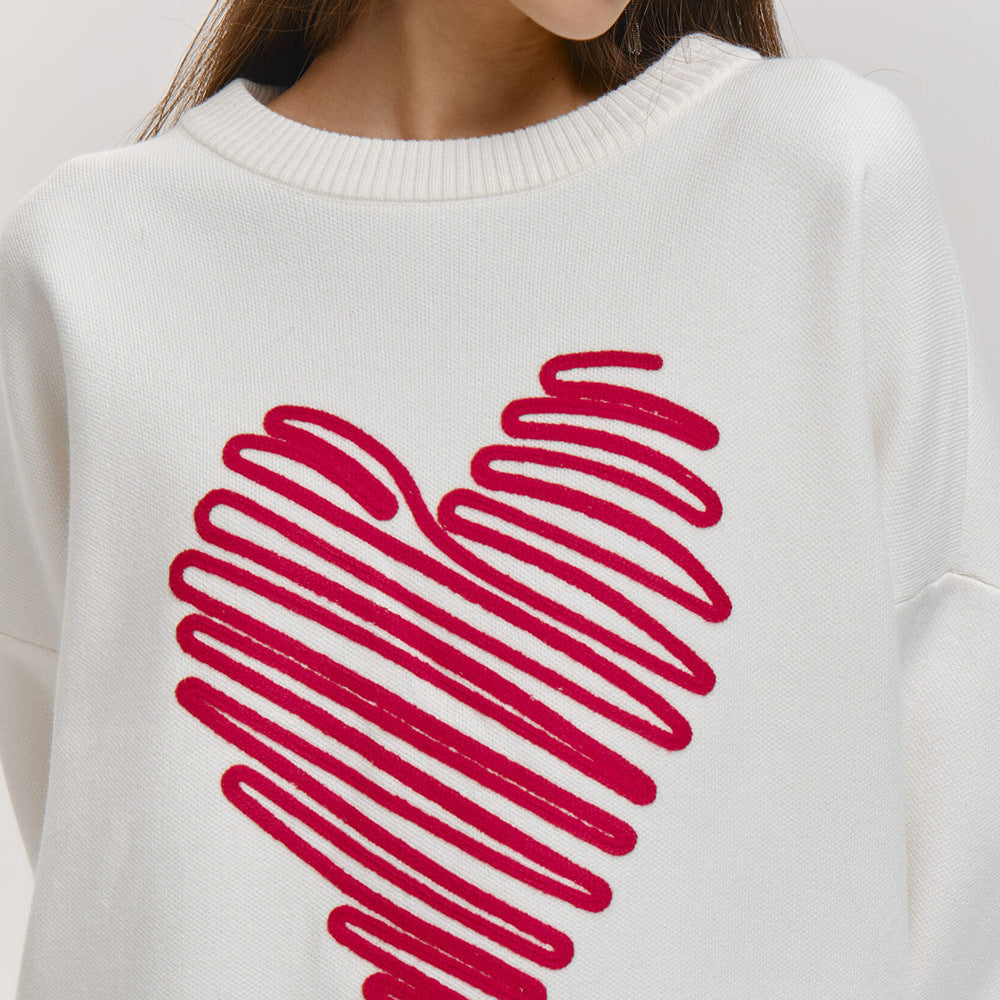 Damen Oversized Pullover mit Herzmuster R&B
