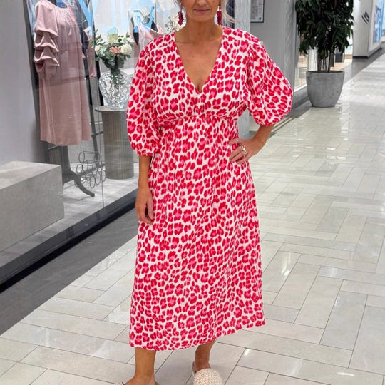 Damen nan Maxikleid mit tiefem V-Ausschnitt, voluminösen Puffärmeln und smockierter Taillennaht R&B