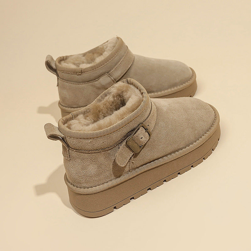 Damen kuschelige Stiefeletten mit weichem Futter und modischer Schnalle R&B