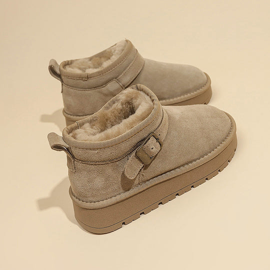 Damen kuschelige Stiefeletten mit weichem Futter und modischer Schnalle R&B