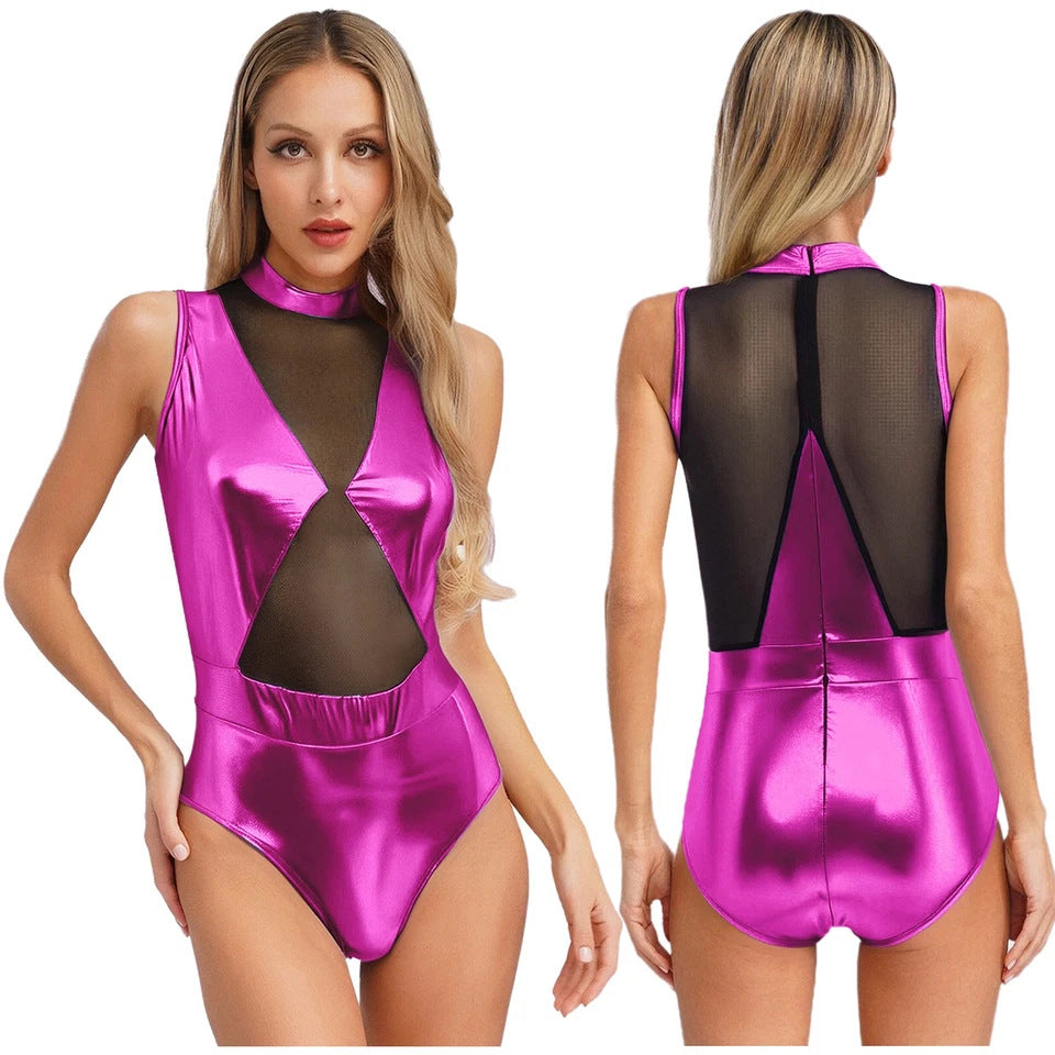 Damen Einteiler Badeanzug mit transparenten Einsätzen und schimmerndem Design R&B