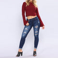 Damen Slim-Fit Jeanshosen mit Distressed-Details R&B