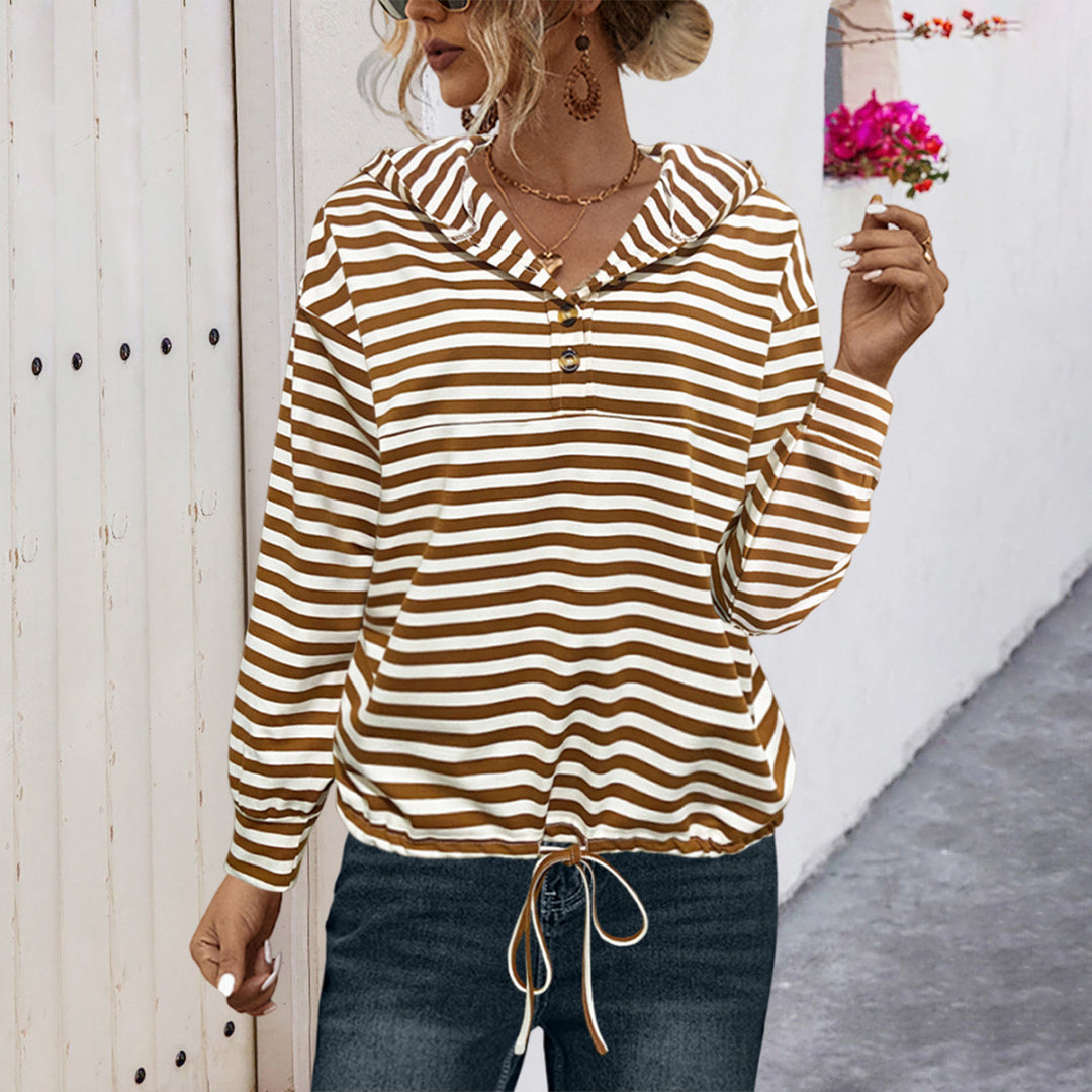 Damen Kapuzensweatshirt mit gestreiftem Design und verstellbarem Bund R&B