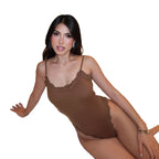 Damen eleganter Bodysuit mit Spitzenakzenten und verstellbaren Trägern R&B