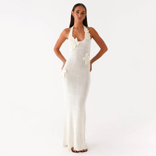 Damen häkel Maxi-Kleid mit floralem Design R&B