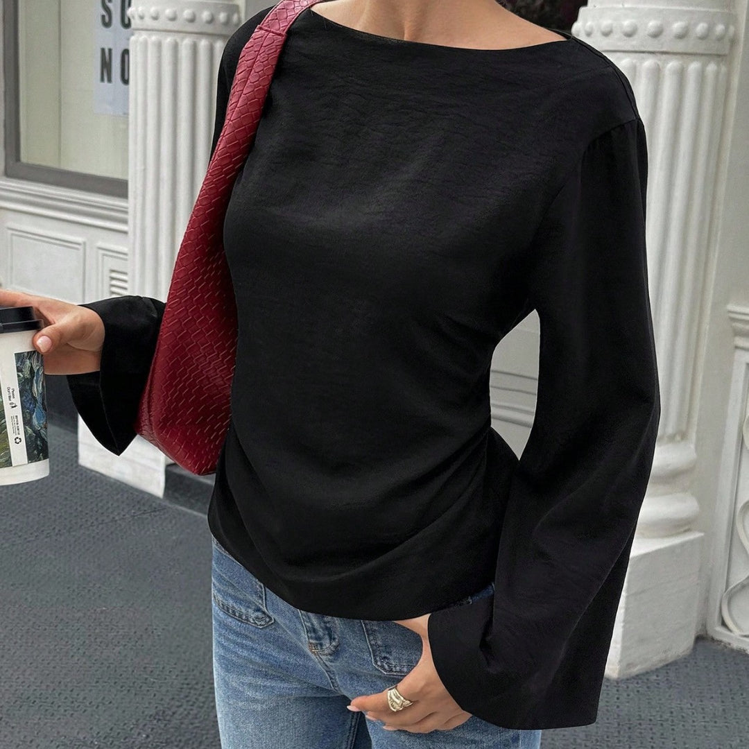 Damen elegantes Oberteil mit weitem Ärmel und schickem Bund R&B