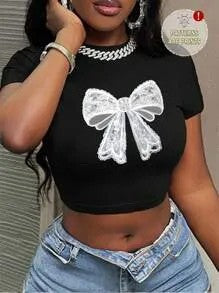 Damen Crop-Top mit künstlerischem Statement-Druck R&B