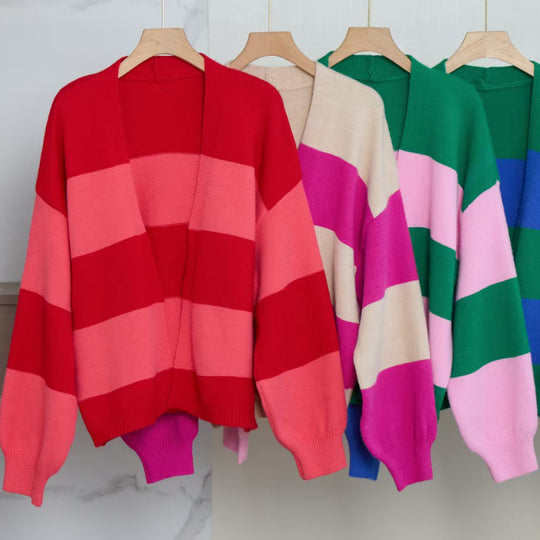 Damen Modischer Strickcardigan mit breiten Streifen und lässigem Schnitt R&B