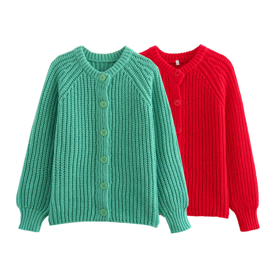 Damen elegante Strickjacke mit dekorativen Knöpfen und modernem Rippdesign R&B