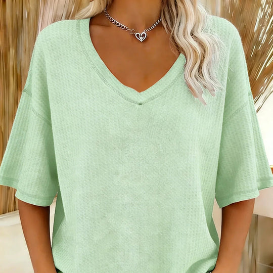 Damen lässiges Oversize-Shirt mit V-Ausschnitt und strukturiertem Muster R&B
