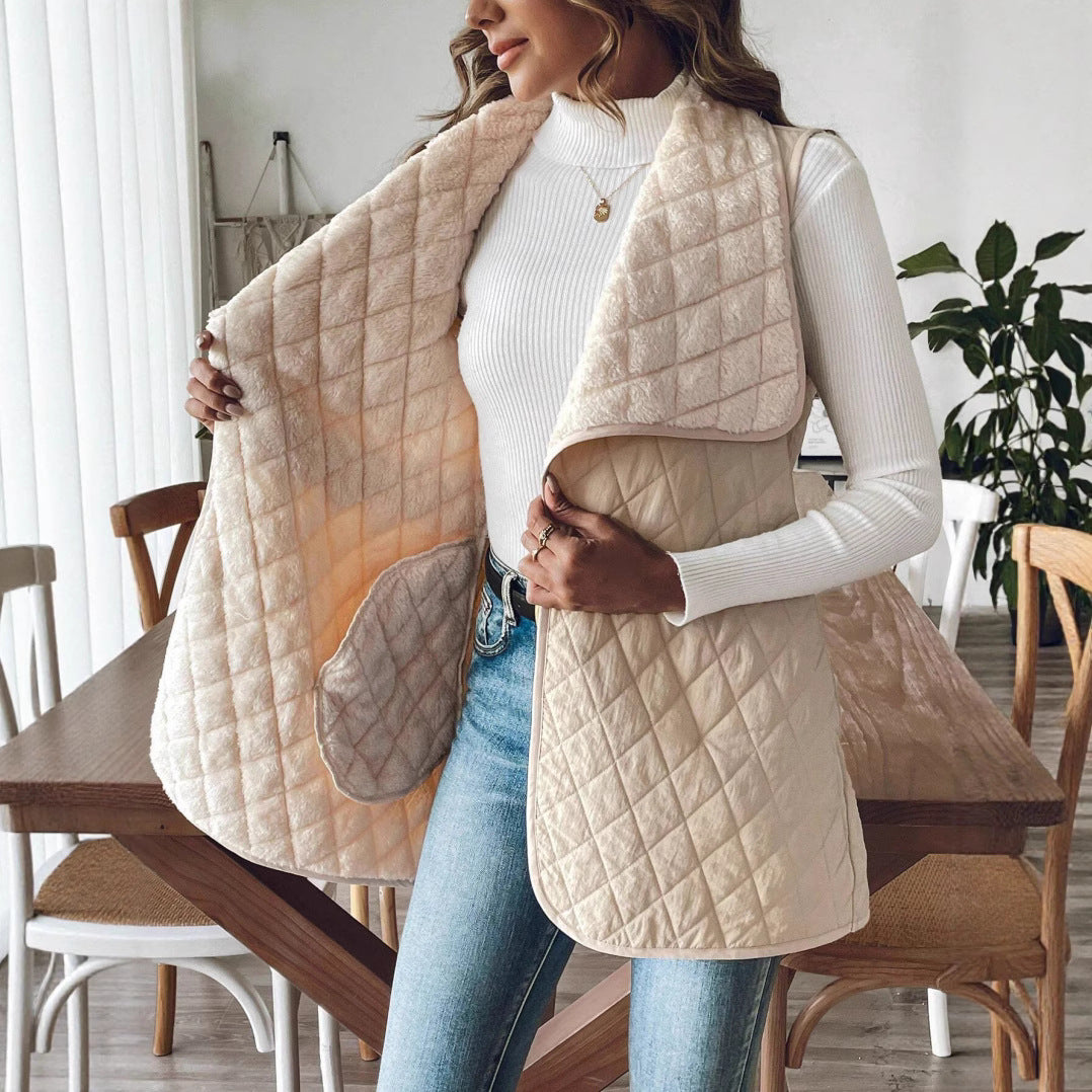 Damen Elegante Steppweste mit weitem Kragen und praktischen Taschen R&B