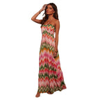 Damen Maxikleid mit zartem Wellenmuster und Bandeau-Ausschnitt R&B
