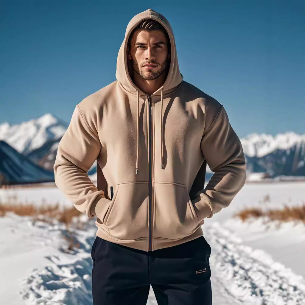 Herren gemütlicher Kapuzenpullover mit Reißverschluss und Taschen R&B