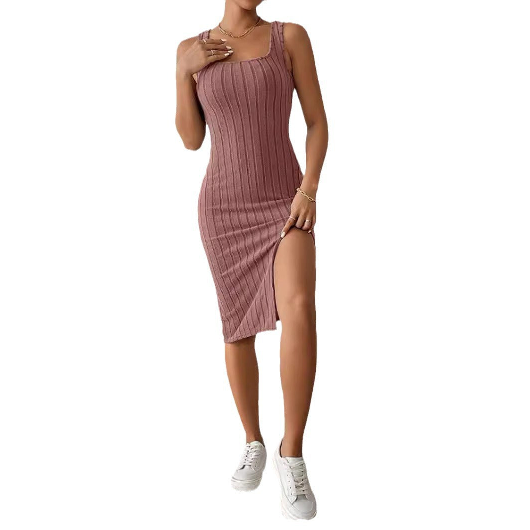 Damen Figurbetontes Trägerkleid mit seitlichem Schlitz R&B