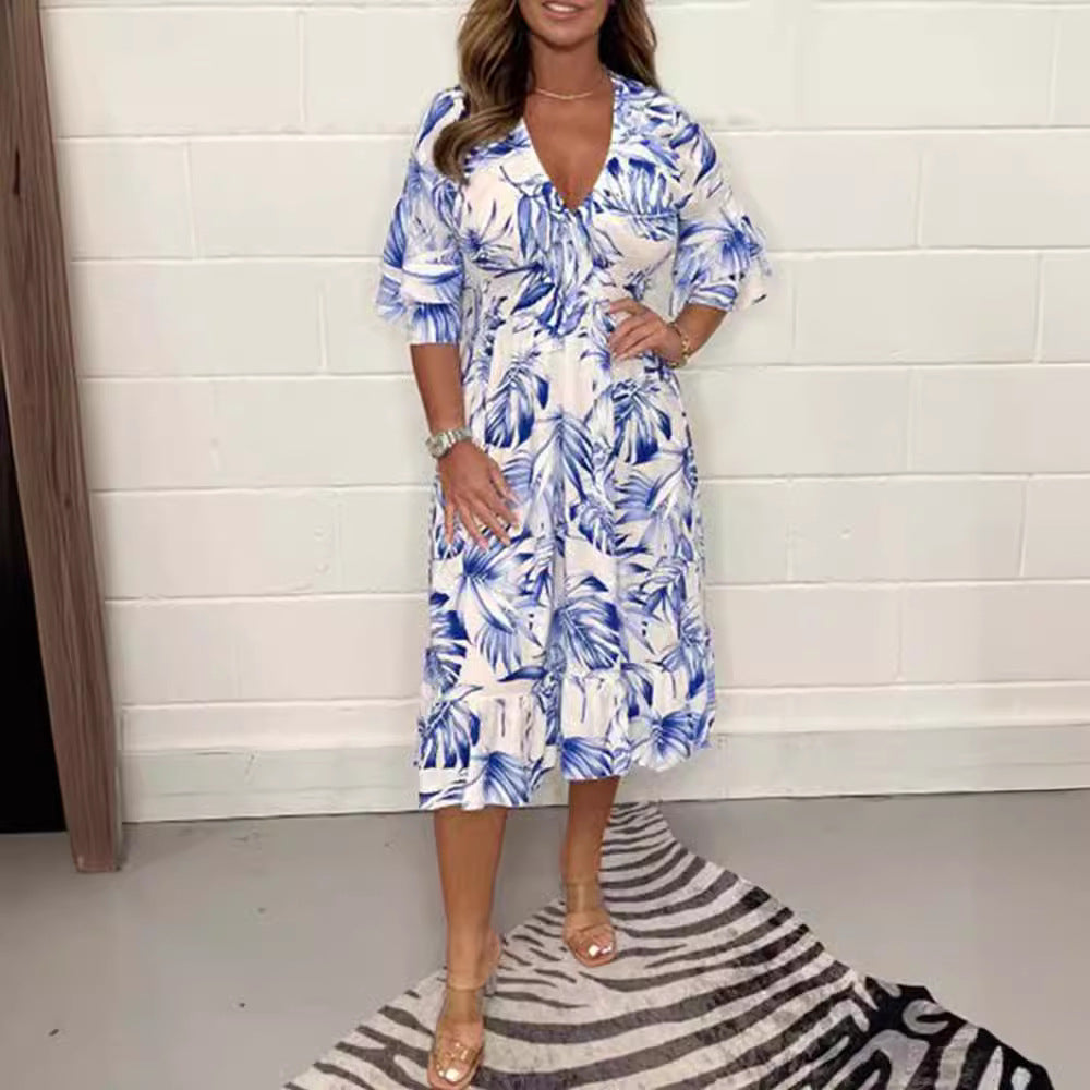 Damen Maxikleid mit floralem Muster und feminine Rüschendetails R&B