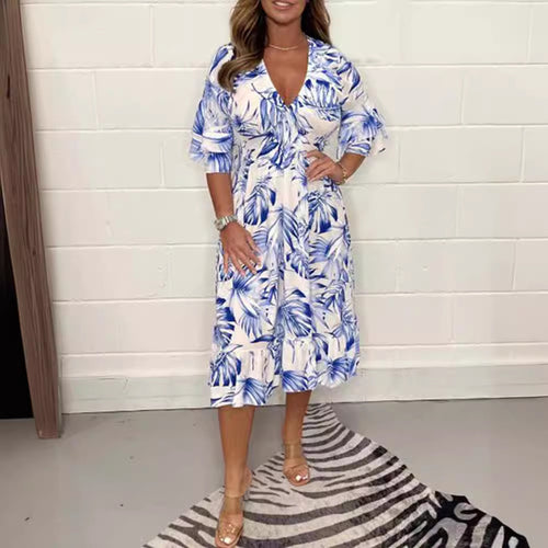 Damen Maxikleid mit floralem Muster und feminine Rüschendetails R&B
